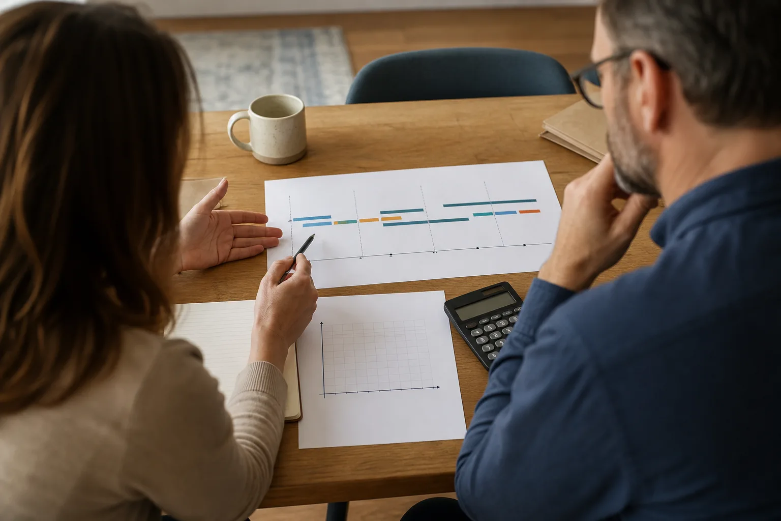 Business owners discussing why cash flow forecasting matters with financial charts Business owners discussing why cash flow forecasting matters with financial charts