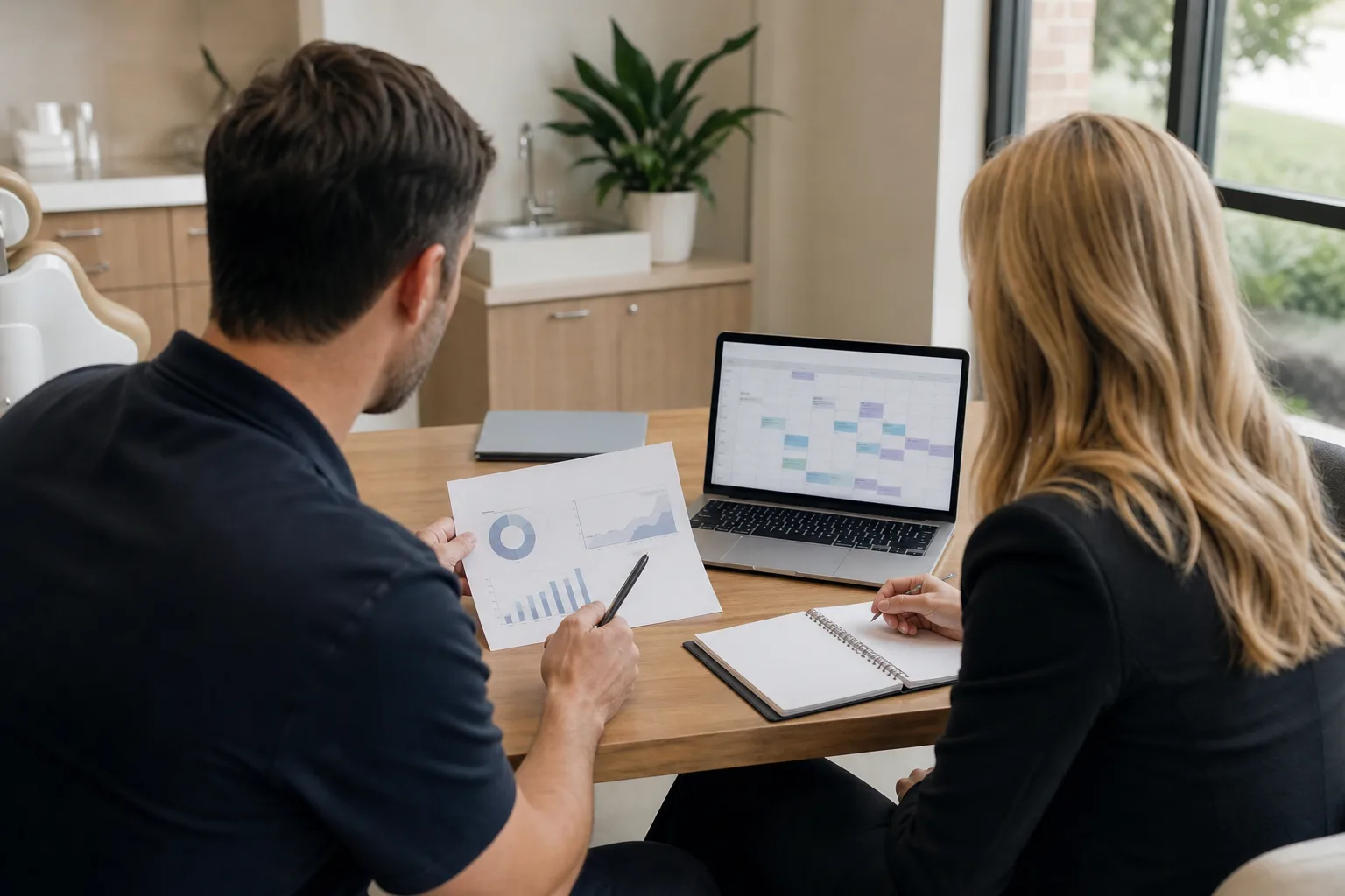 Business owners discussing the role of fractional cfo services with financial charts Business owners discussing the role of fractional cfo services with financial charts