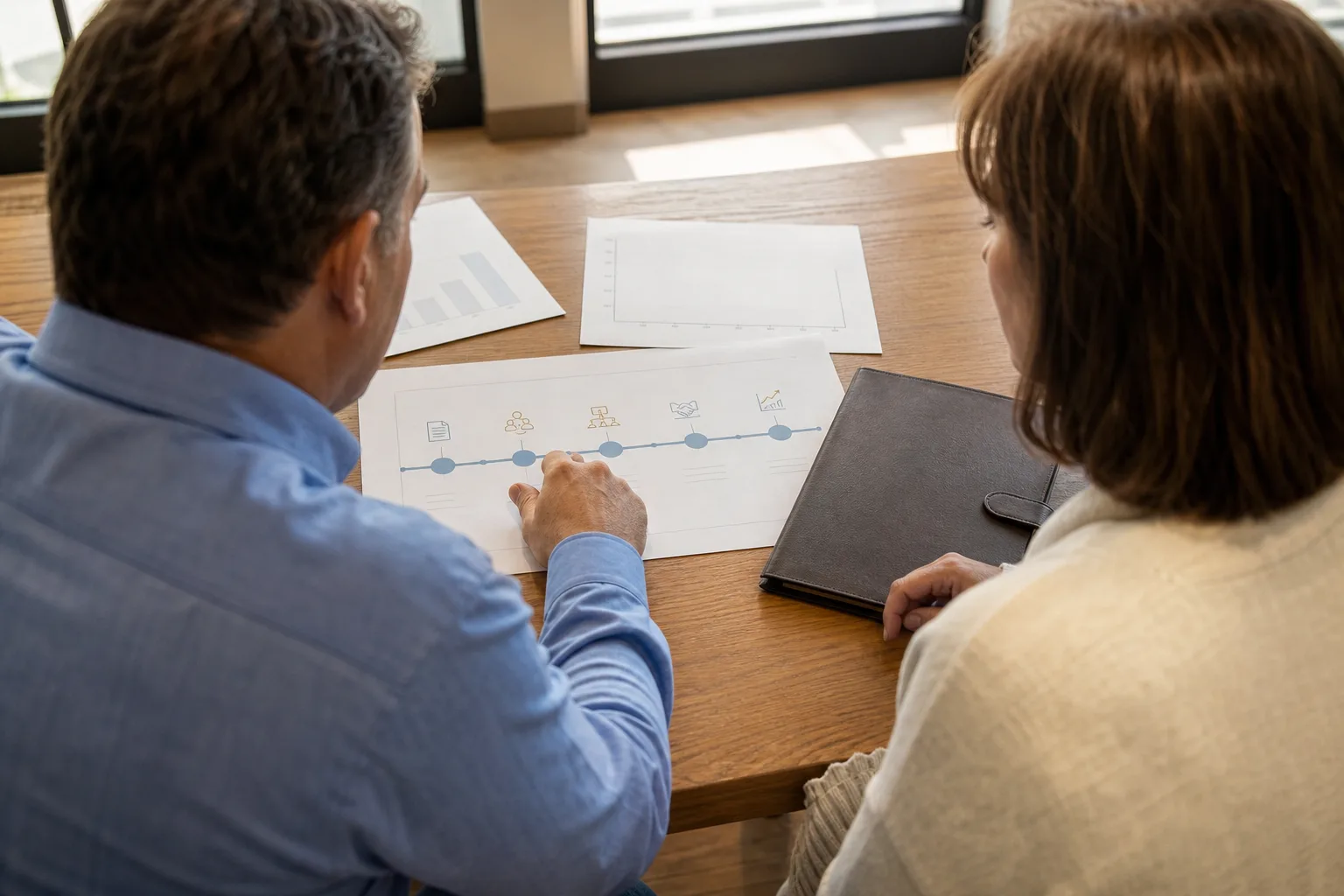 Business owners discussing why exit readiness matters with financial charts