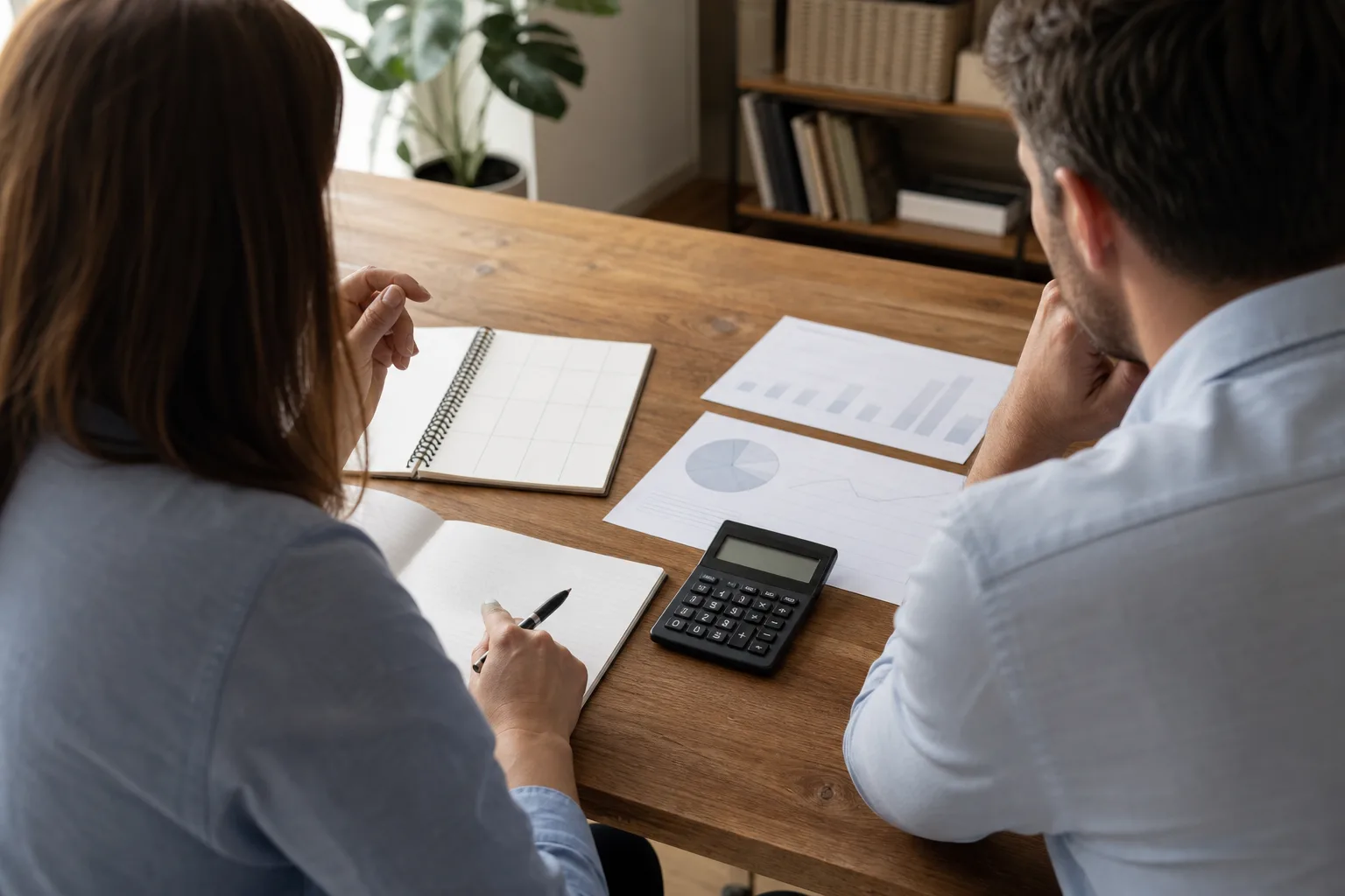 Business owners discussing what is a financial cleanliness checklist? with financial charts