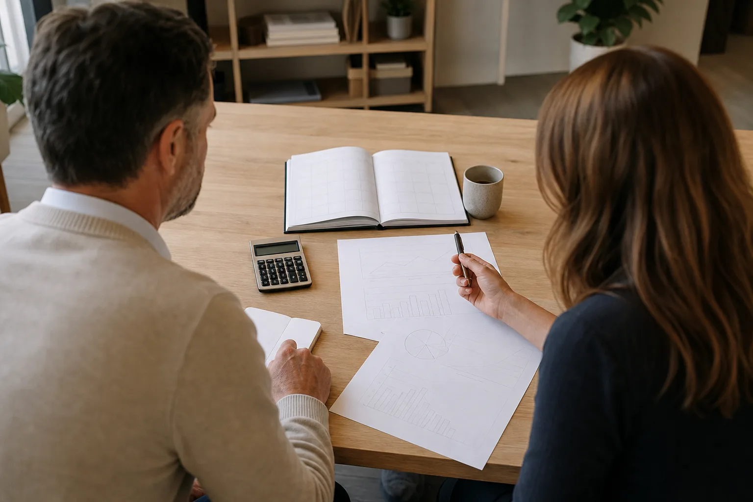 Business owners discussing what does a fractional cfo do for professional services firms? with financial charts Business owners discussing what does a fractional cfo do for professional services firms? with financial charts