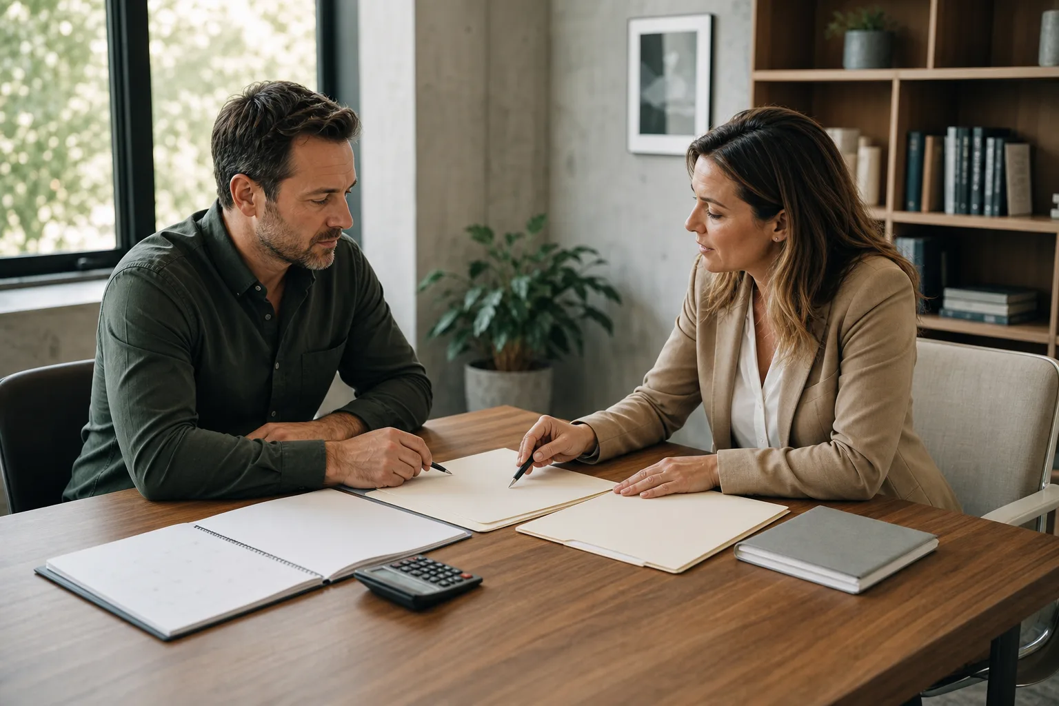 Business owners reviewing blank tax-planning folders, a calendar, and a calculator for tax strategy for business sale: what every founder should know Business owners reviewing blank tax-planning folders, a calendar, and a calculator for tax strategy for business sale: what every founder should know